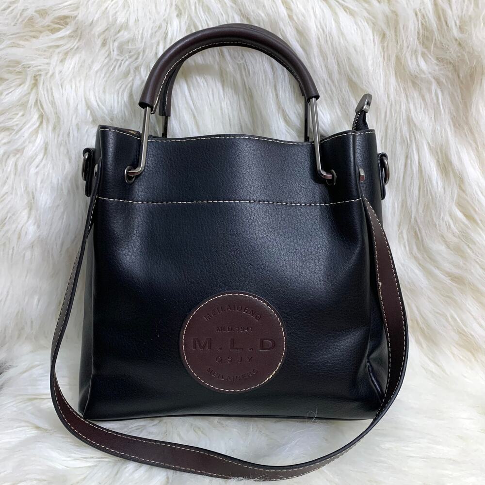 MEILAIDENG MLD Two Tone Faux Leather Top Handled Shoulder Satchel